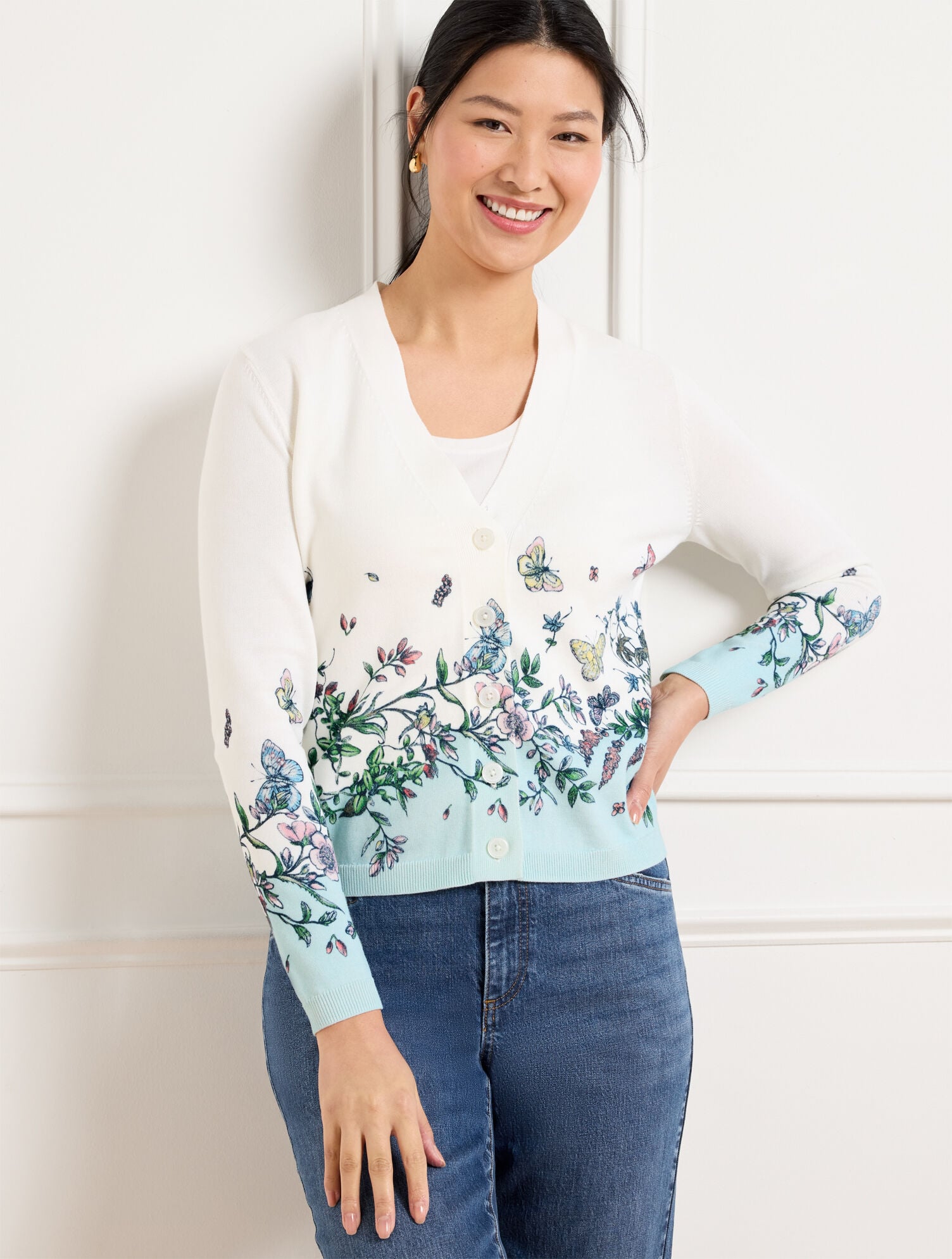 V-NECK CARDIGAN - PENCIL BUTTERFLY | Talbots sale