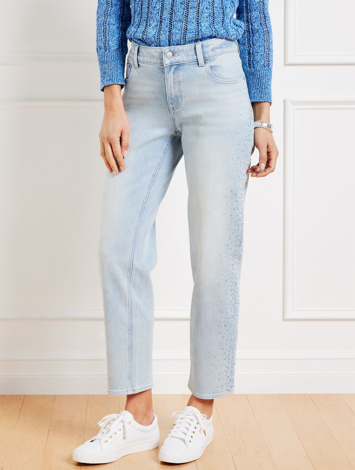 RHINESTONE STOVEPIPE STRAIGHT LEG JEANS - WINDSOR WASH | Talbots US