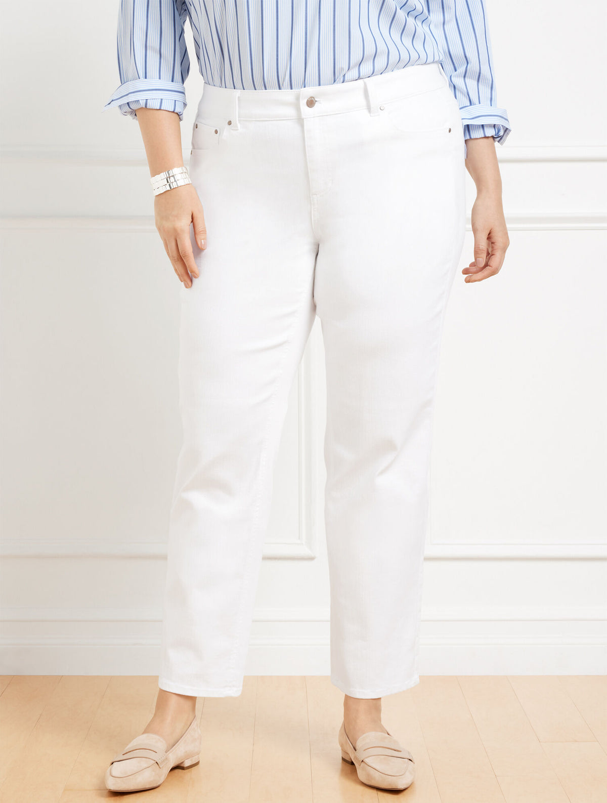 MID RISE STOVEPIPE STRAIGHT LEG JEANS - WHITE | Talbots on sale