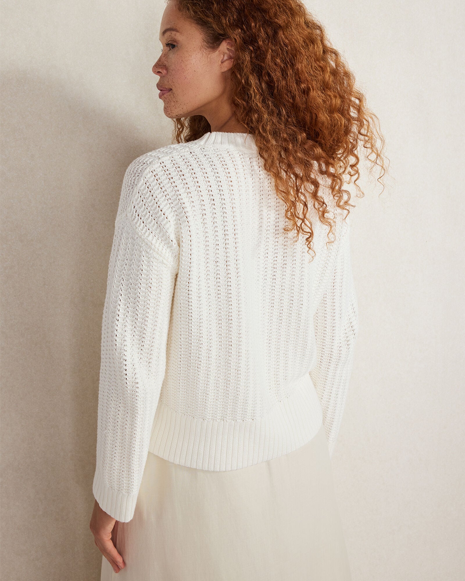 ORGANIC COTTON OPEN STITCH CREWNECK SWEATER | Talbots outlet