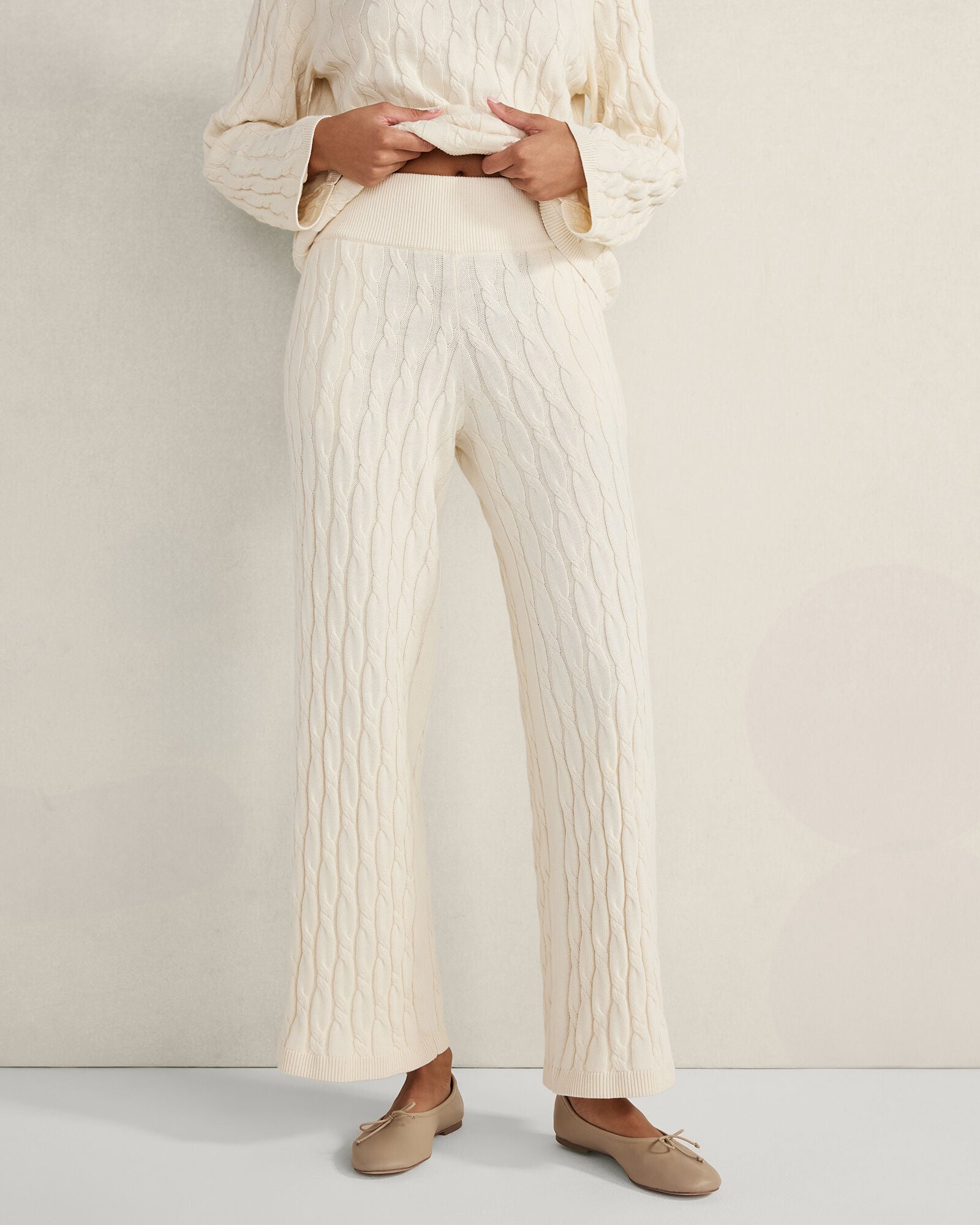 COTTON CASHMERE CABLE KNIT WIDE LEG PANTS | Talbots for sale