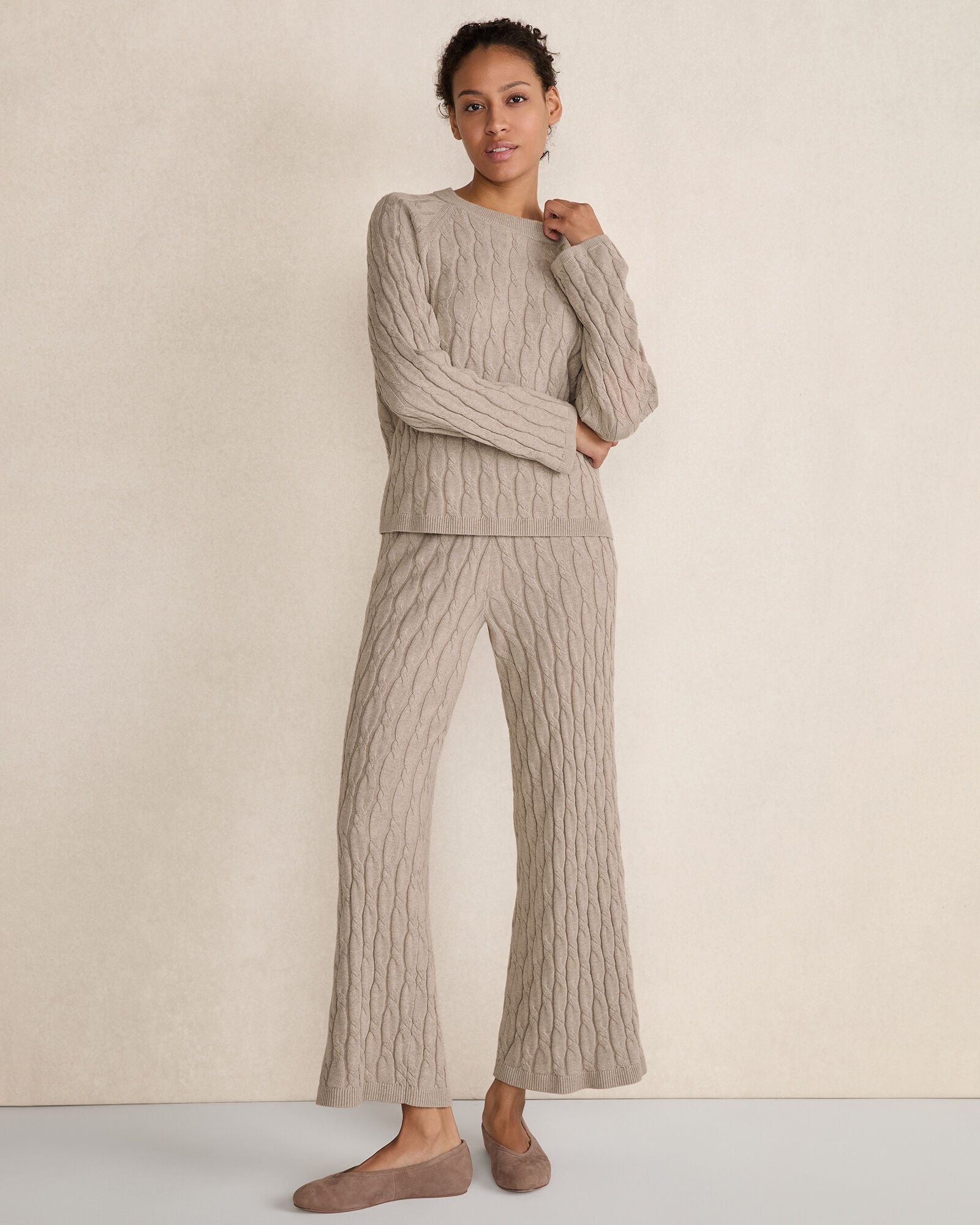 COTTON CASHMERE CABLE KNIT WIDE LEG PANTS | Talbots US