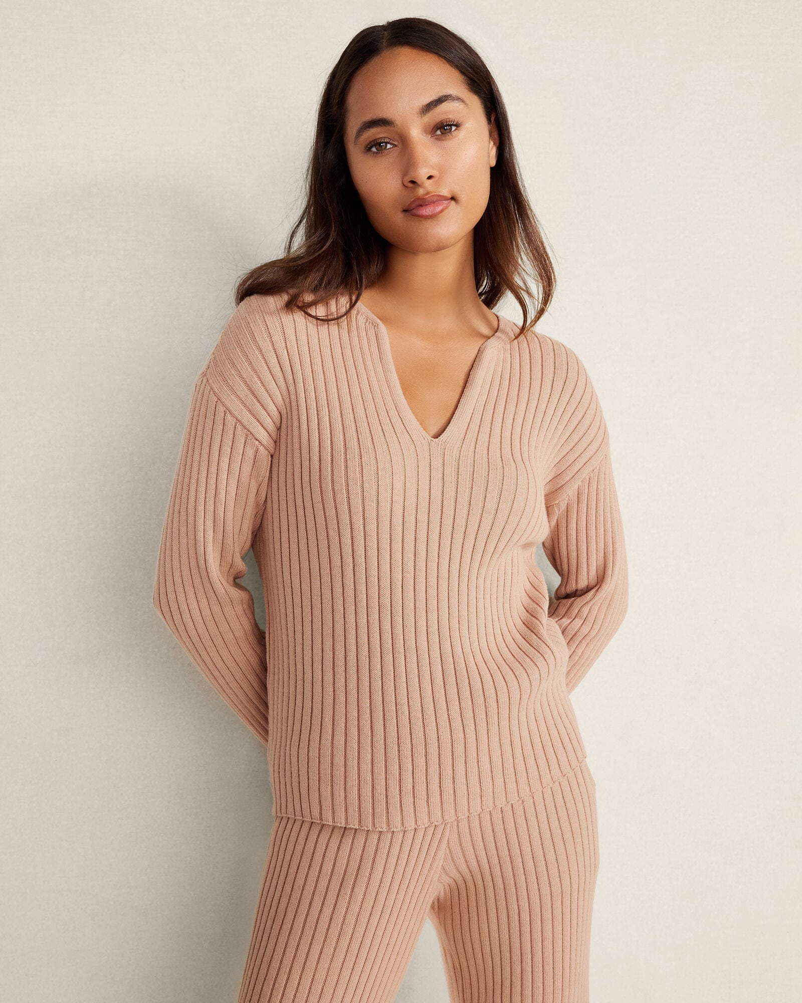COTTON CASHMERE RIB V-NECK SWEATER | Talbots discount