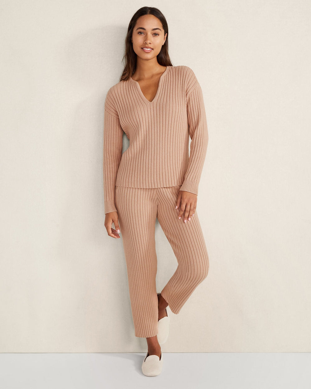 COTTON CASHMERE RIB V-NECK SWEATER | Talbots discount
