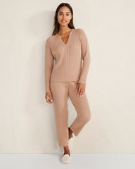 COTTON CASHMERE RIB-KNIT CROPPED PANTS | Talbots online