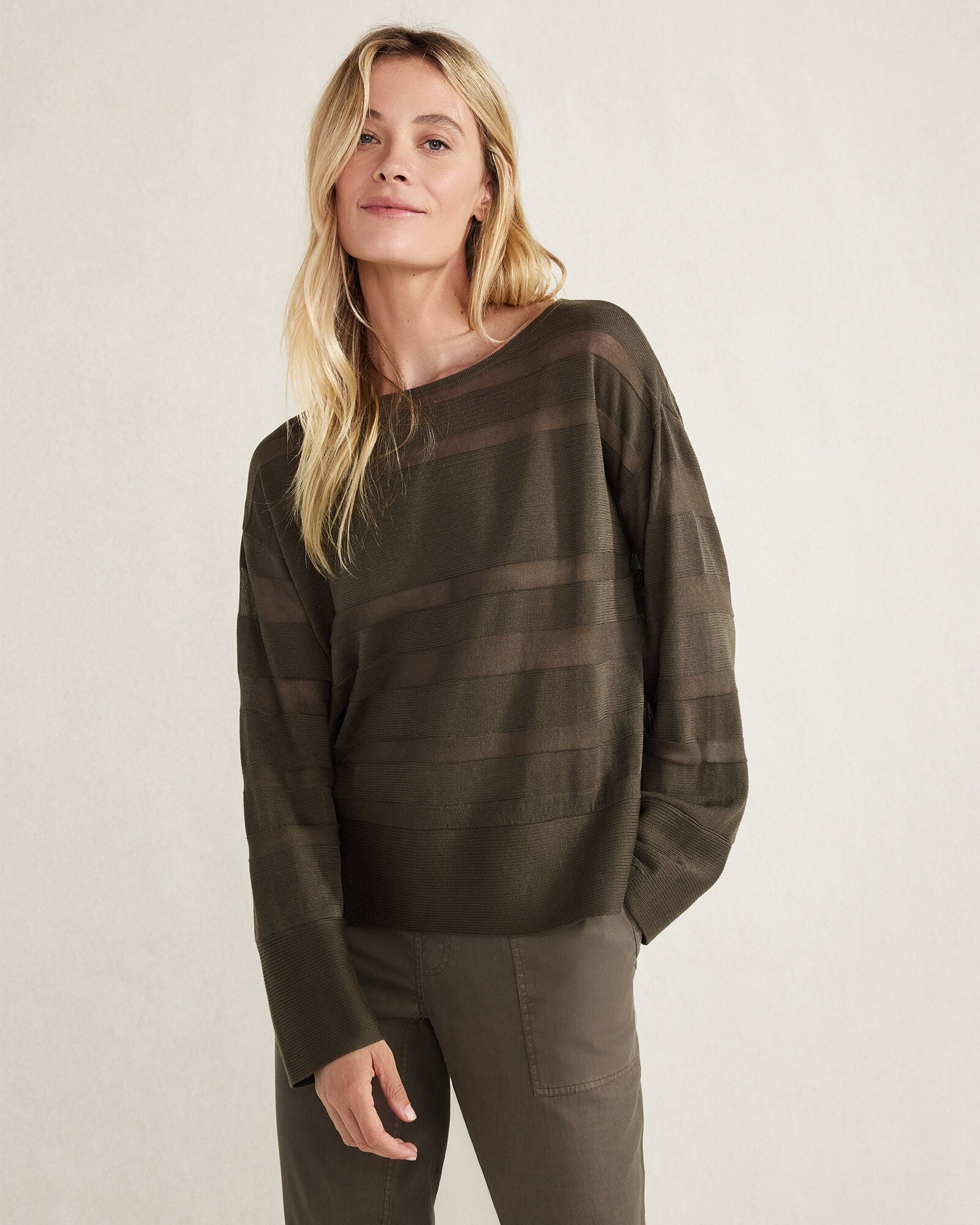 ORGANIC COTTON SHEER STRIPE BATEAU NECK SWEATER | Talbots outlet