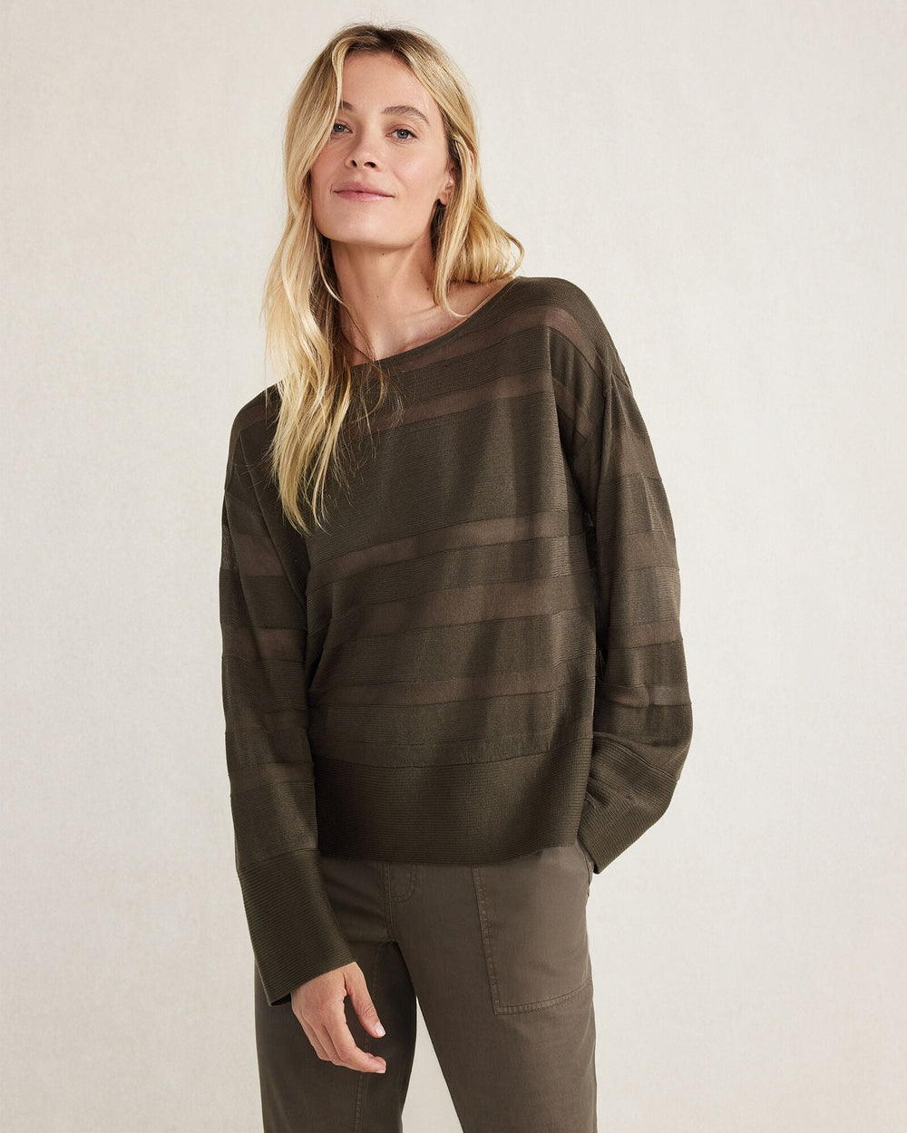 ORGANIC COTTON SHEER STRIPE BATEAU NECK SWEATER | Talbots outlet