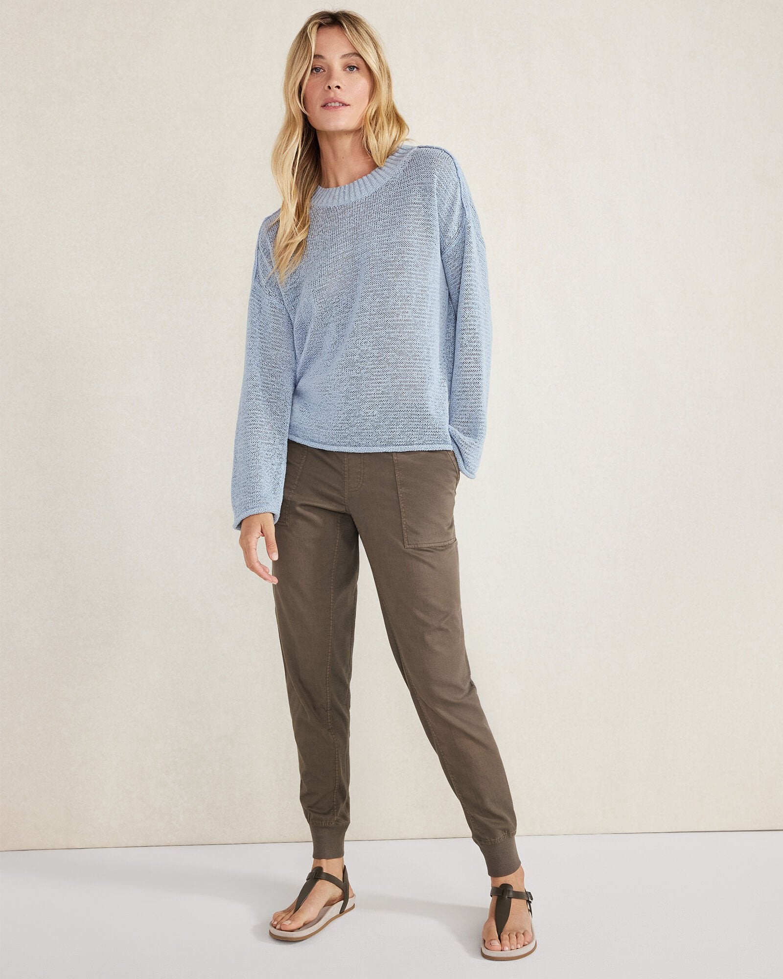 ORGANIC COTTON LINEN TAPE YARN CREWNECK SWEATER | Talbots sale