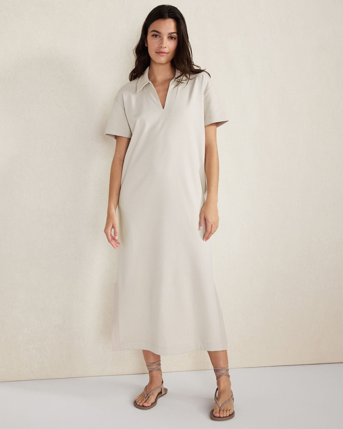ORGANIC COTTON INTERLOCK COLLARED MIDI DRESS | Talbots sale