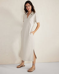 ORGANIC COTTON INTERLOCK COLLARED MIDI DRESS | Talbots sale