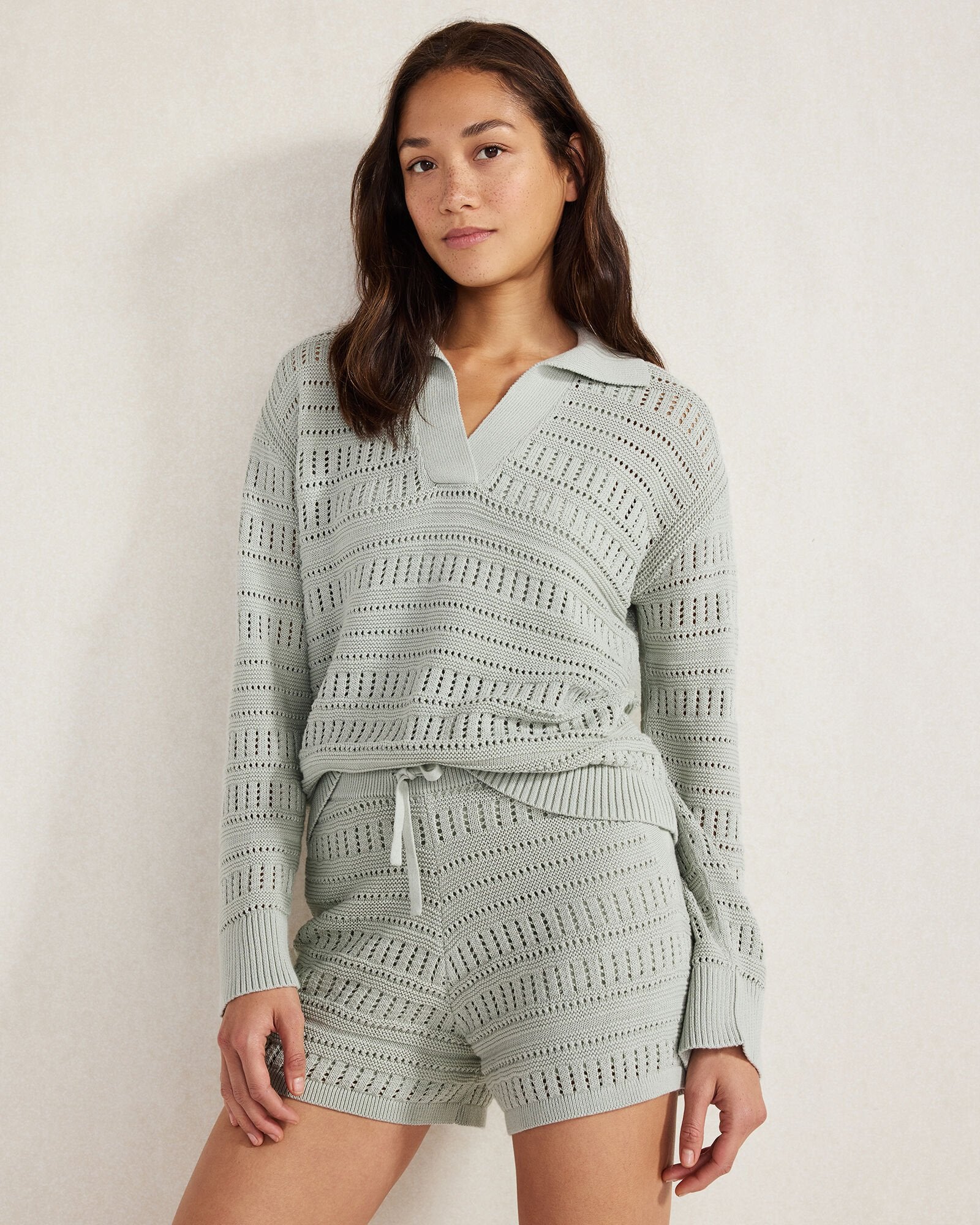 ORGANIC COTTON OPEN STITCH JOHNNY COLLAR SWEATER | Talbots discount