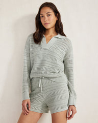 ORGANIC COTTON OPEN STITCH JOHNNY COLLAR SWEATER | Talbots US