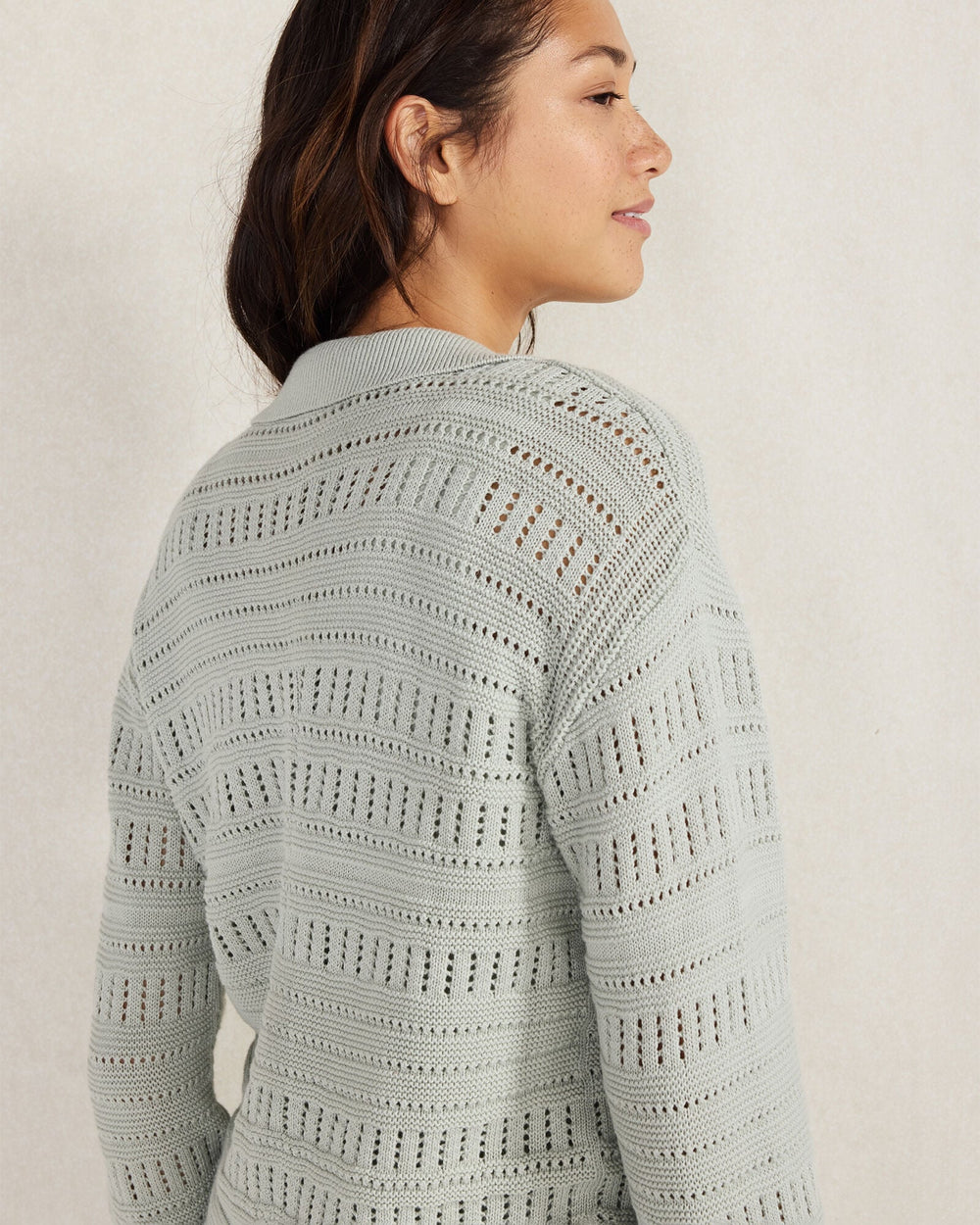 ORGANIC COTTON OPEN STITCH JOHNNY COLLAR SWEATER | Talbots US