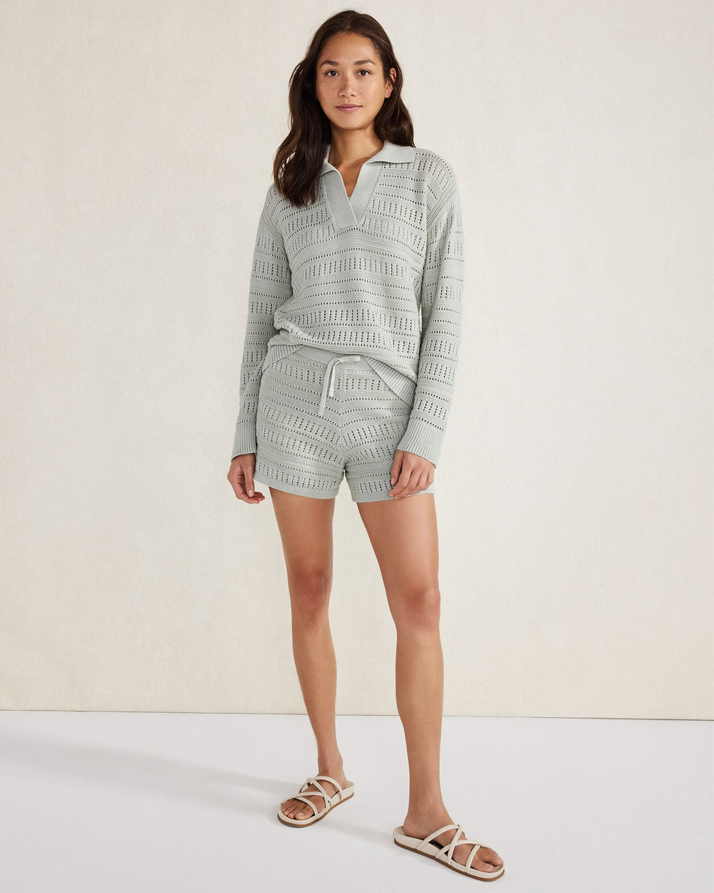 ORGANIC COTTON OPEN STITCH JOHNNY COLLAR SWEATER | Talbots US