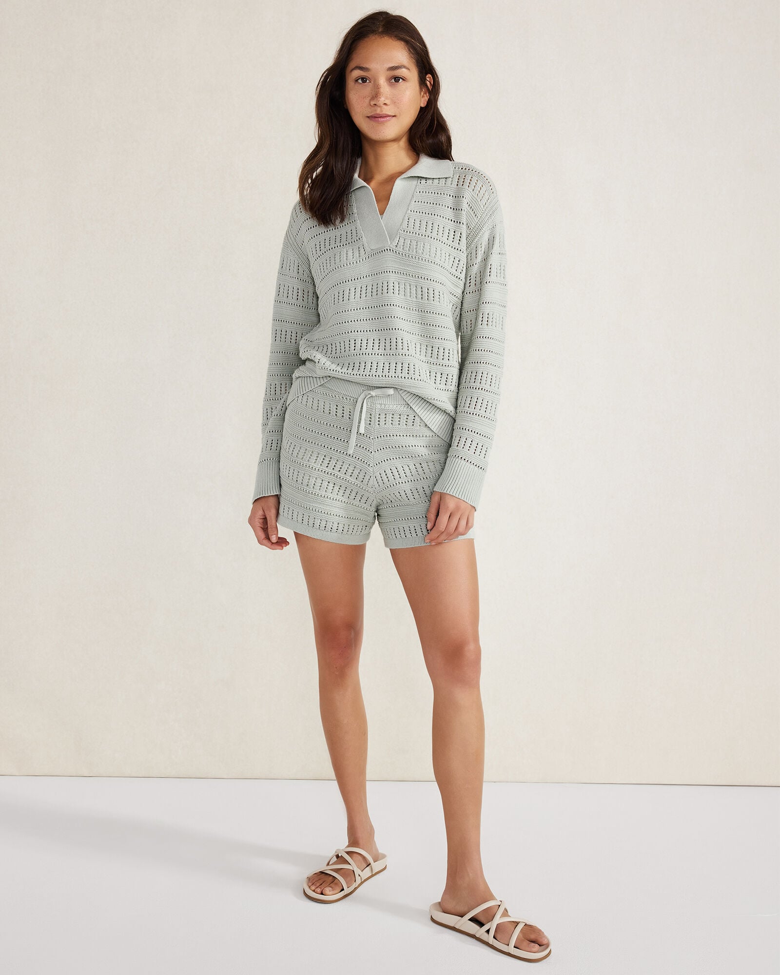 ORGANIC COTTON OPEN STITCH JOHNNY COLLAR SWEATER | Talbots discount