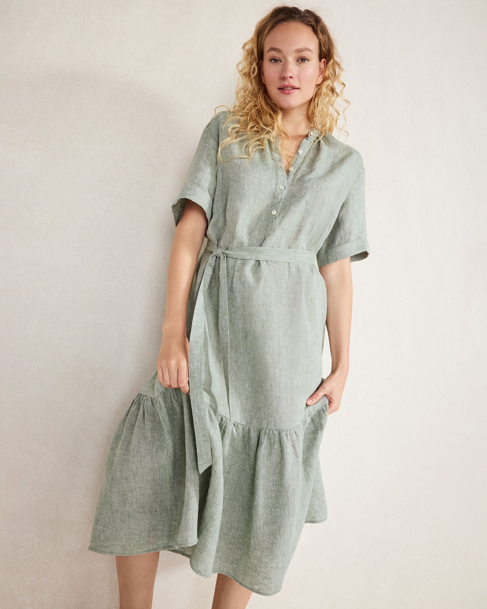 LINEN TIERED MIDI DRESS | Talbots discount