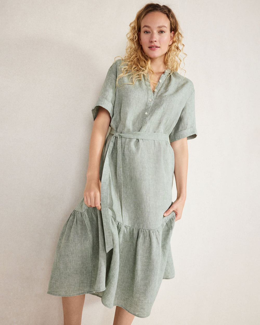LINEN TIERED MIDI DRESS | Talbots discount