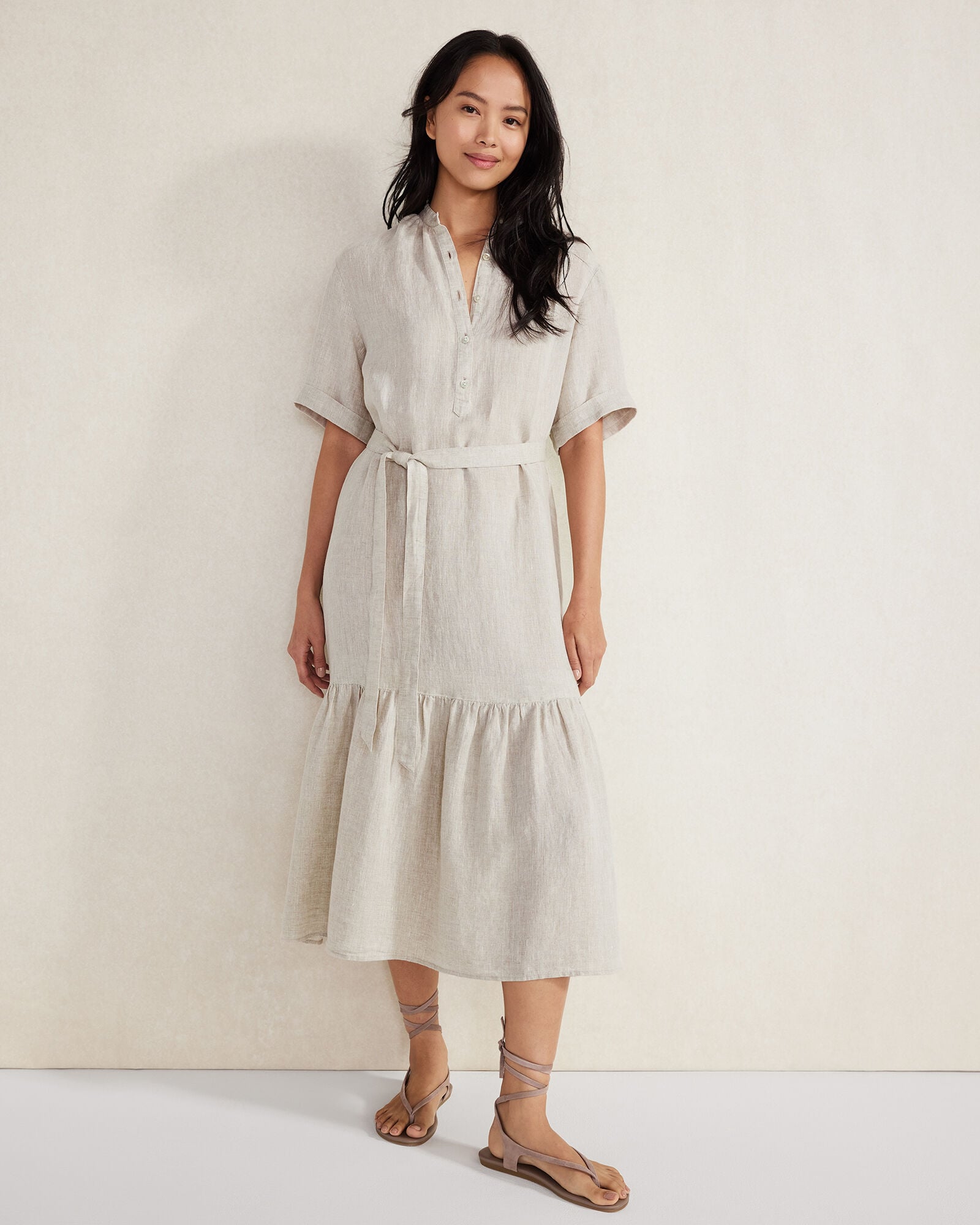 LINEN TIERED MIDI DRESS | Talbots discount