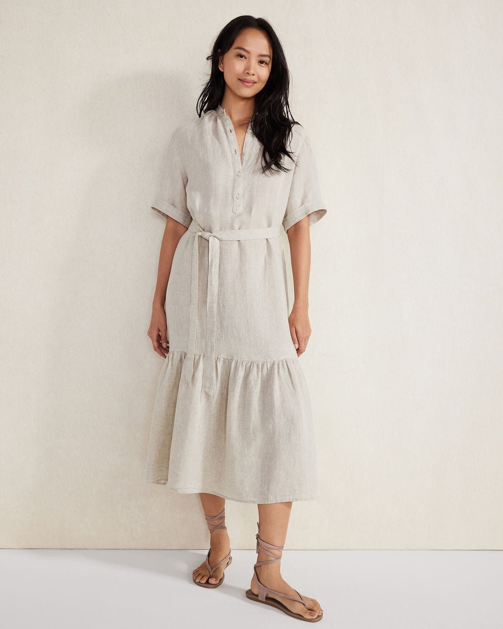 LINEN TIERED MIDI DRESS | Talbots discount