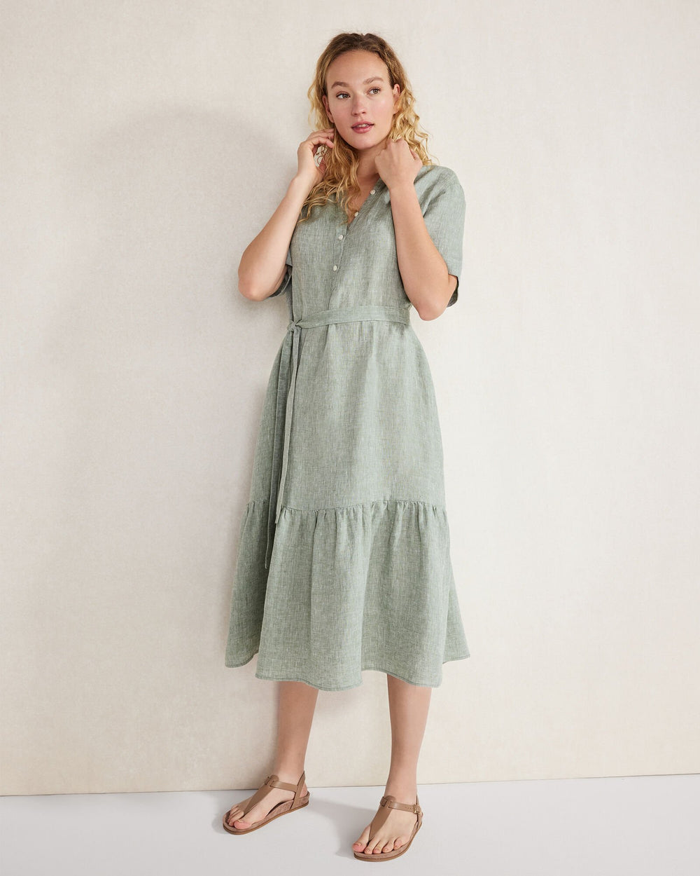 LINEN TIERED MIDI DRESS | Talbots discount