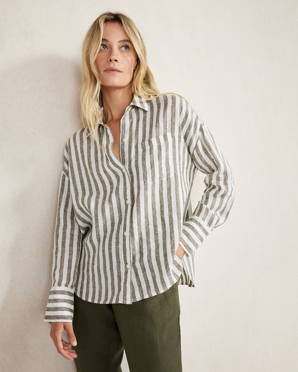 LINEN STRIPED BOXY SHIRT | Talbots US
