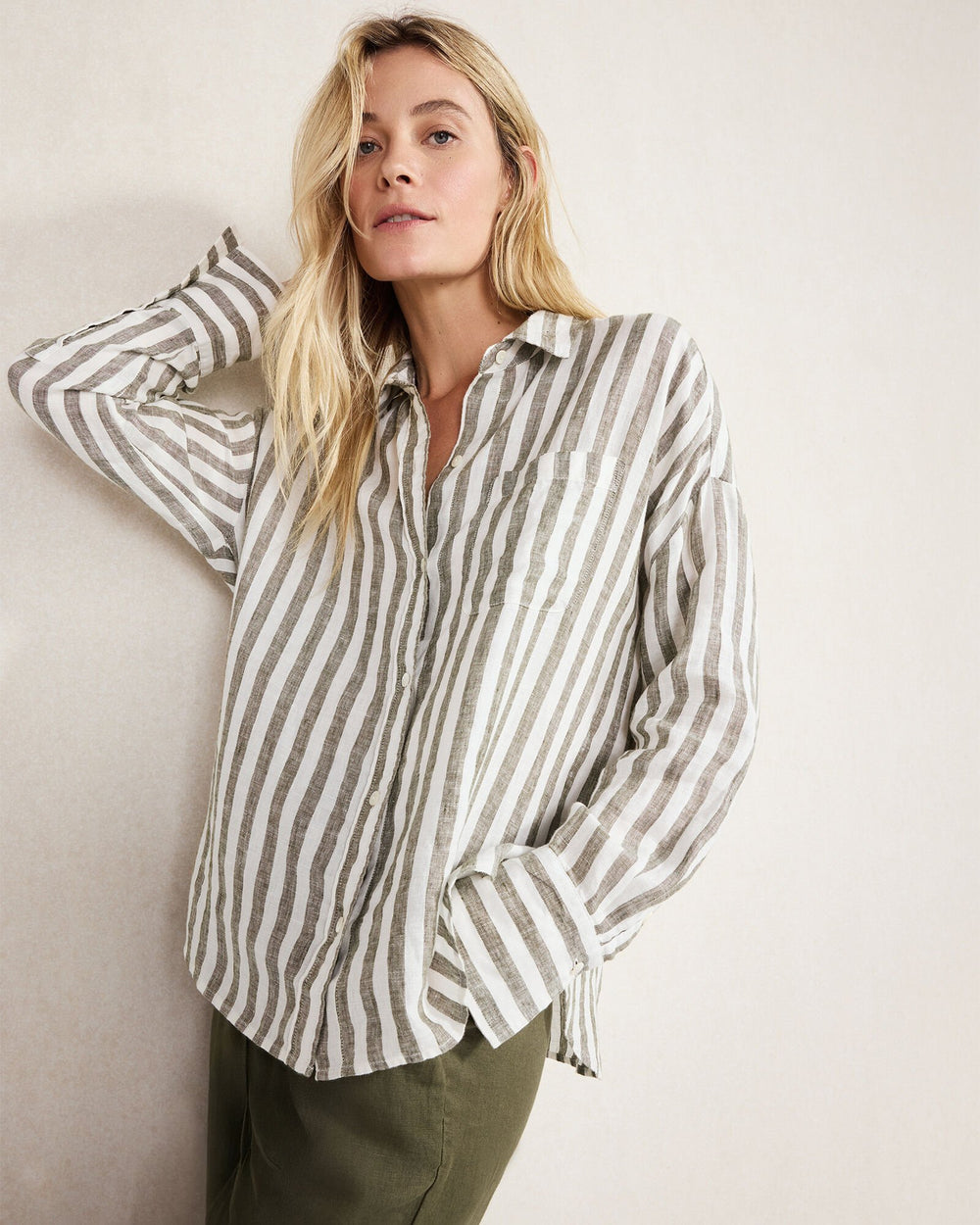 LINEN STRIPED BOXY SHIRT | Talbots US