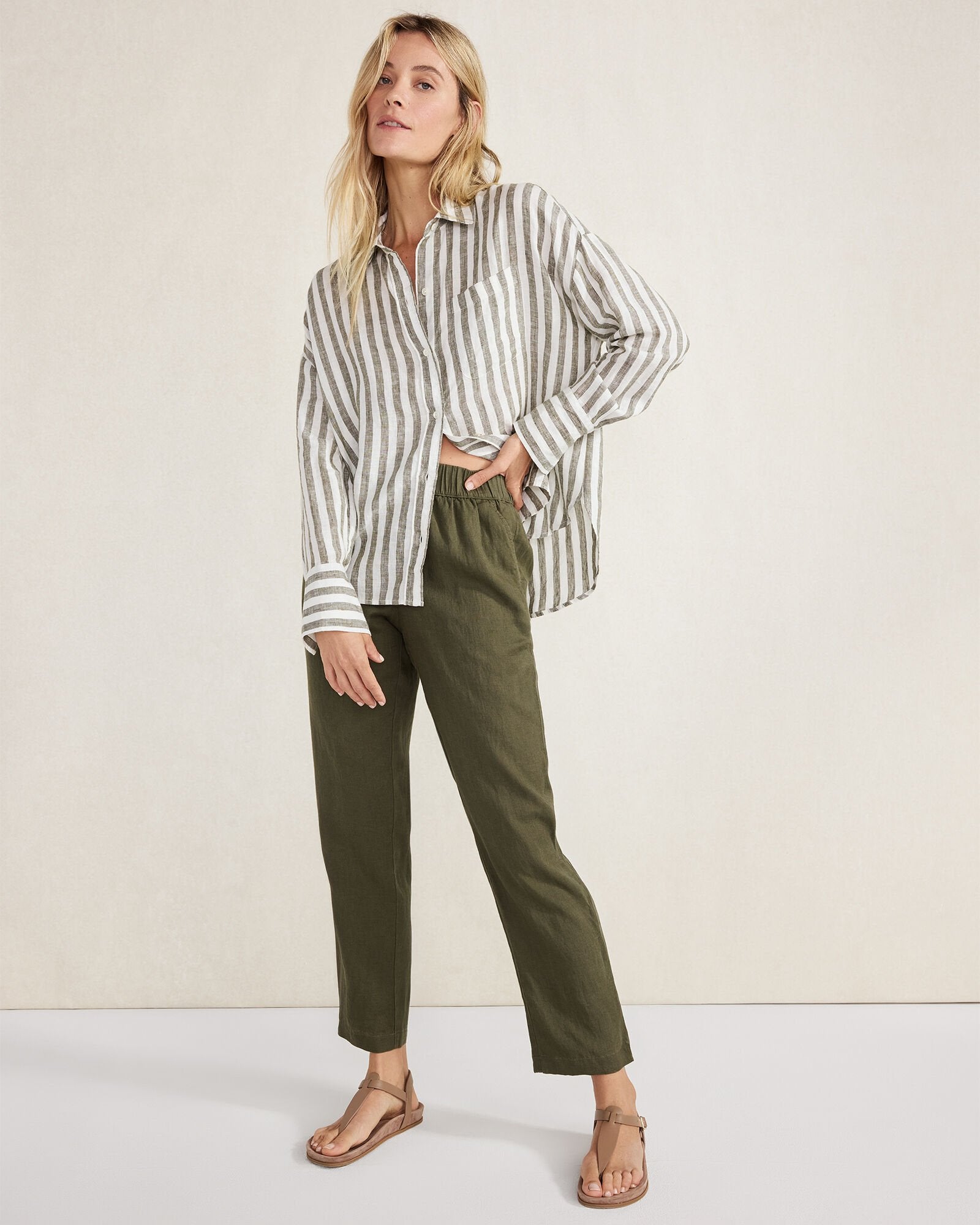 LINEN STRIPED BOXY SHIRT | Talbots discount