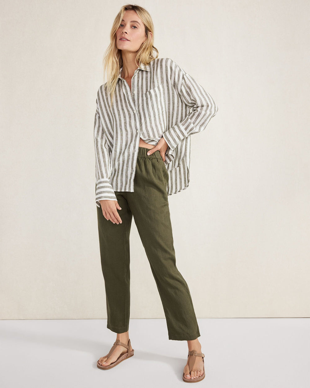 LINEN STRIPED BOXY SHIRT | Talbots US
