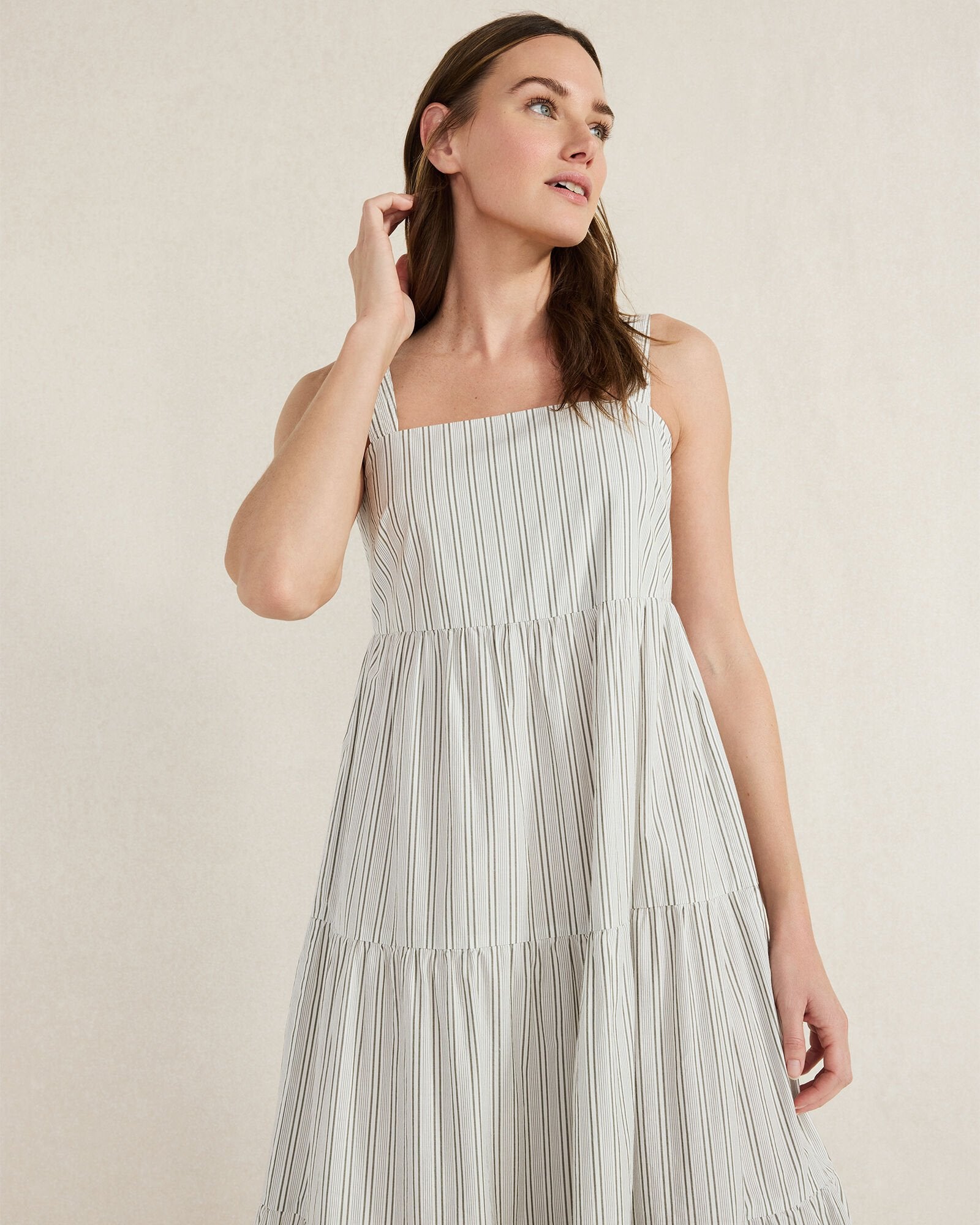 ORGANIC COTTON POPLIN STRIPED MIDI DRESS | Talbots outlet