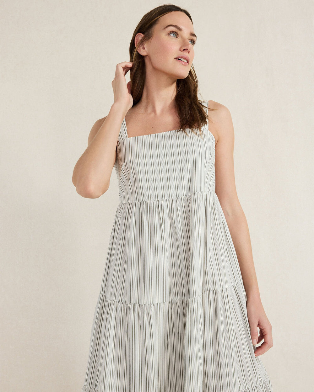ORGANIC COTTON POPLIN STRIPED MIDI DRESS | Talbots outlet