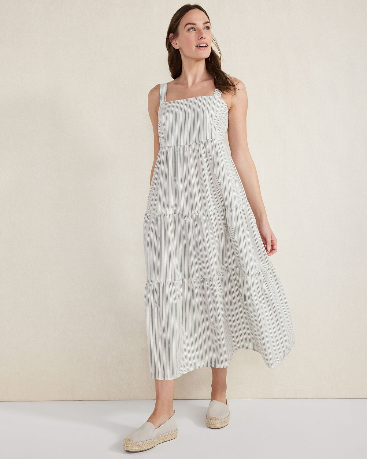ORGANIC COTTON POPLIN STRIPED MIDI DRESS | Talbots outlet