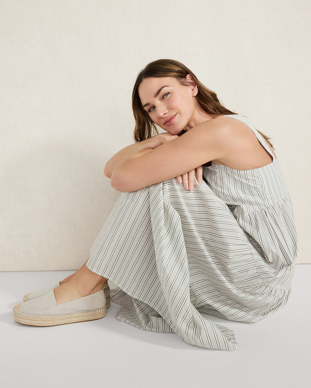 ORGANIC COTTON POPLIN STRIPED MIDI DRESS | Talbots outlet