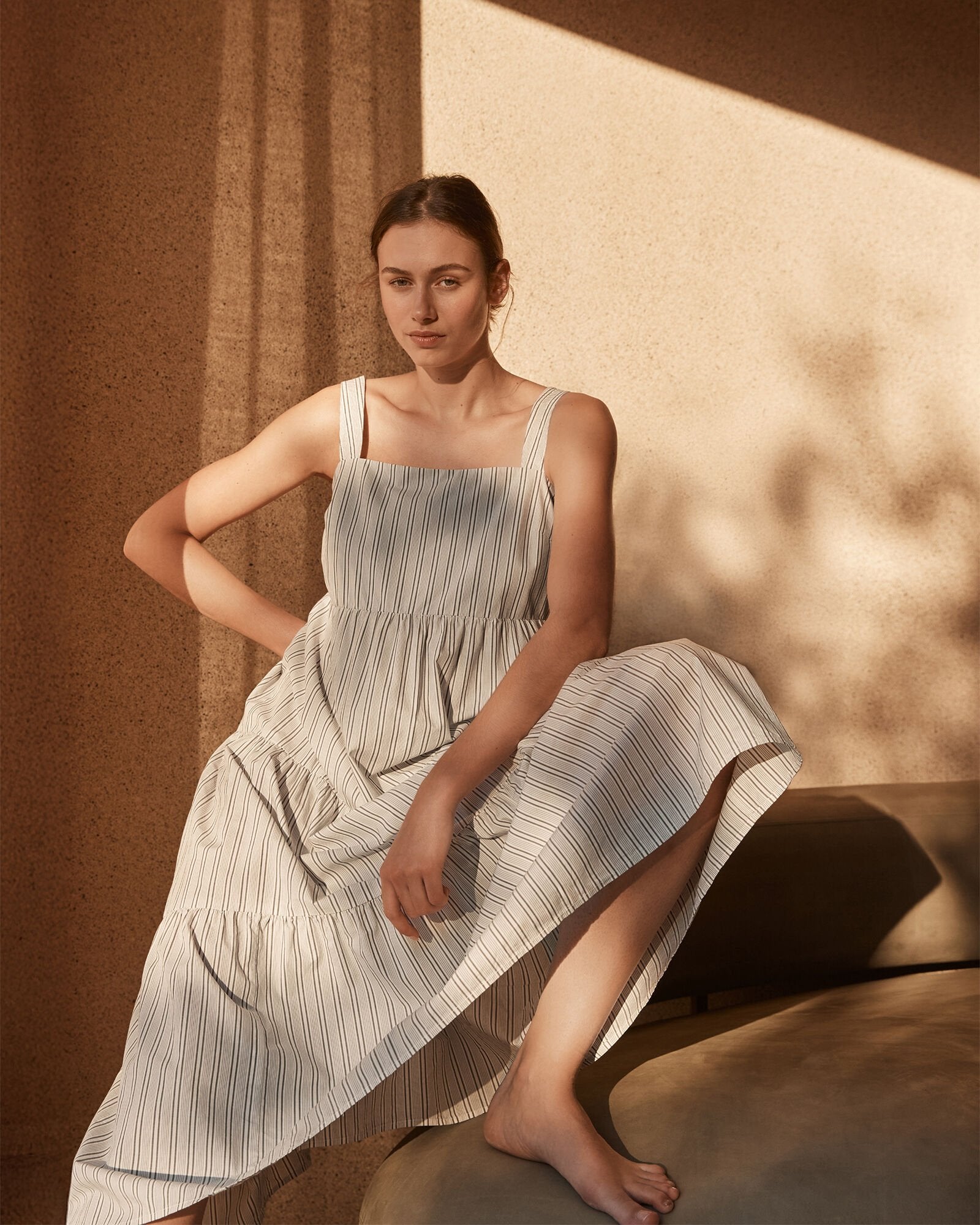 ORGANIC COTTON POPLIN STRIPED MIDI DRESS | Talbots outlet