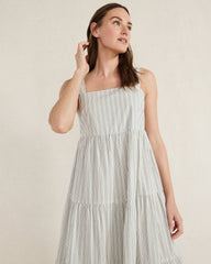 ORGANIC COTTON POPLIN STRIPED MIDI DRESS | Talbots outlet