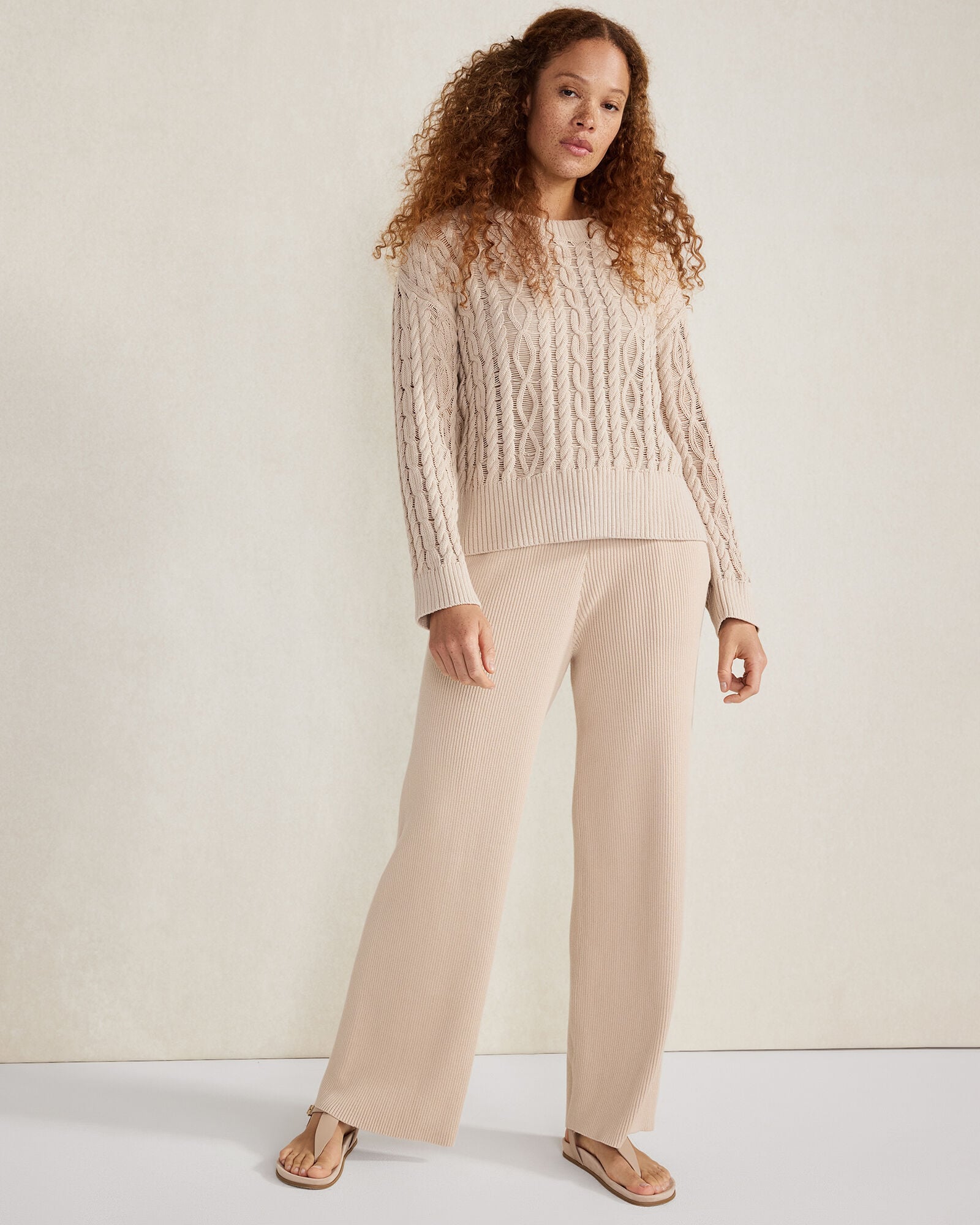 ORGANIC COTTON RIB KNIT WIDE LEG PANTS | Talbots near me