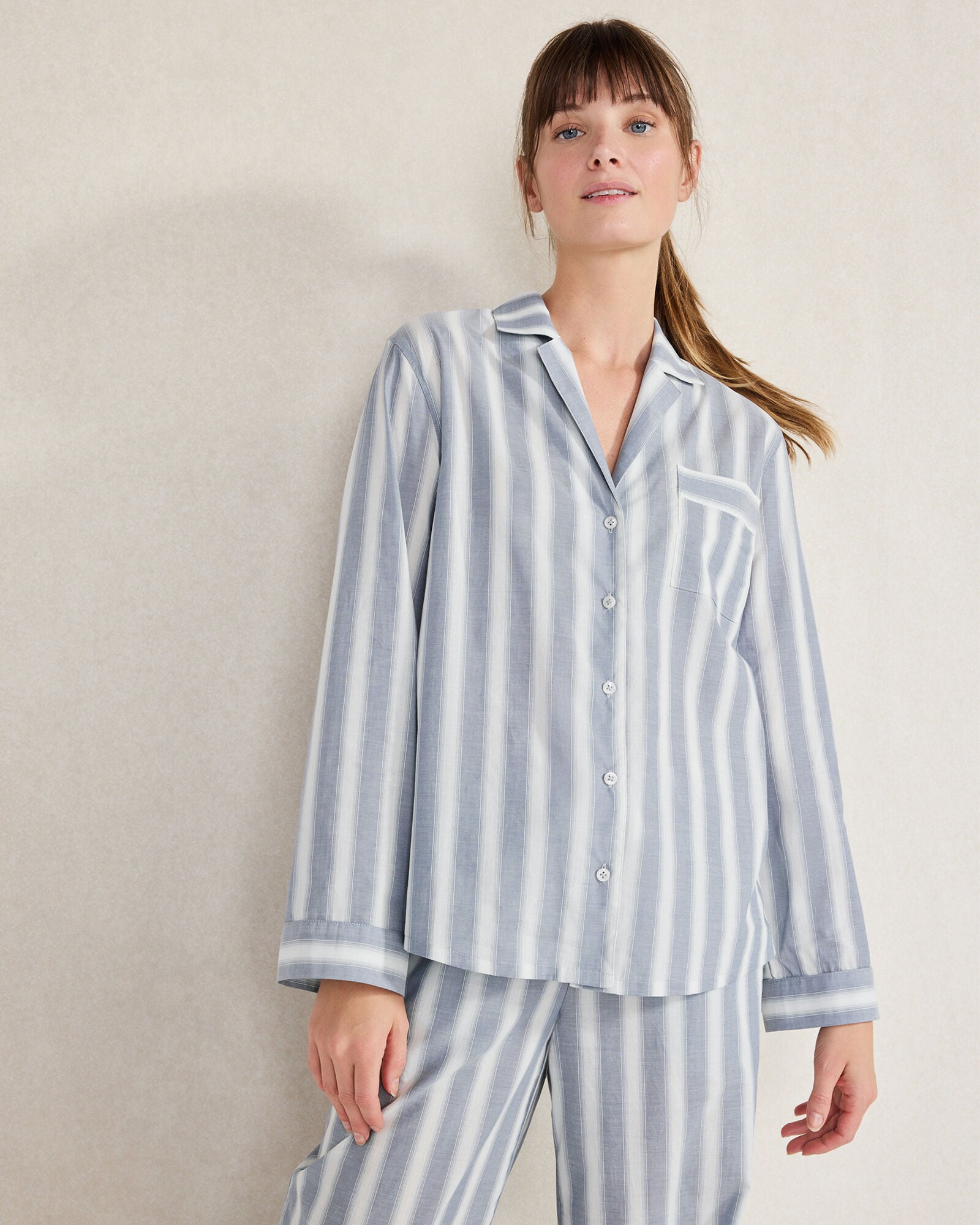 ORGANIC COTTON POPLIN MIXED STRIPE PAJAMA SHIRT | Talbots on sale