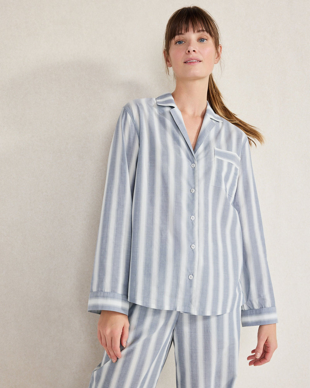 ORGANIC COTTON POPLIN MIXED STRIPE PAJAMA SHIRT | Talbots on sale