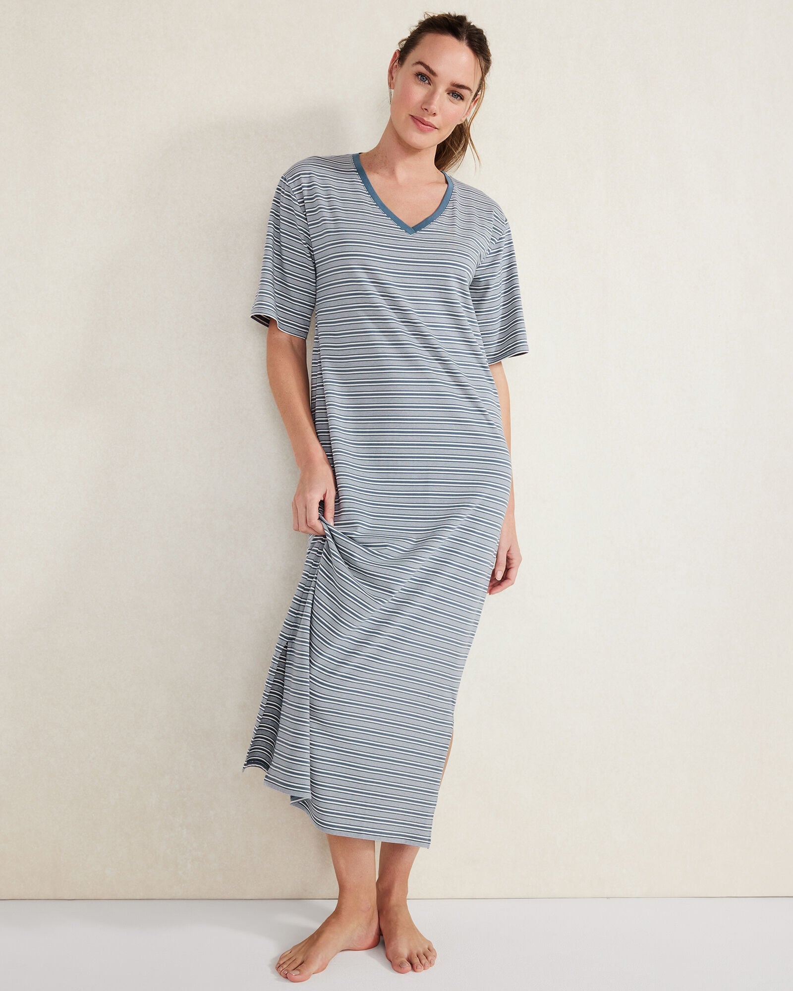 ORGANIC COTTON JERSEY TONAL STRIPE SLEEP DRESS | Talbots discount