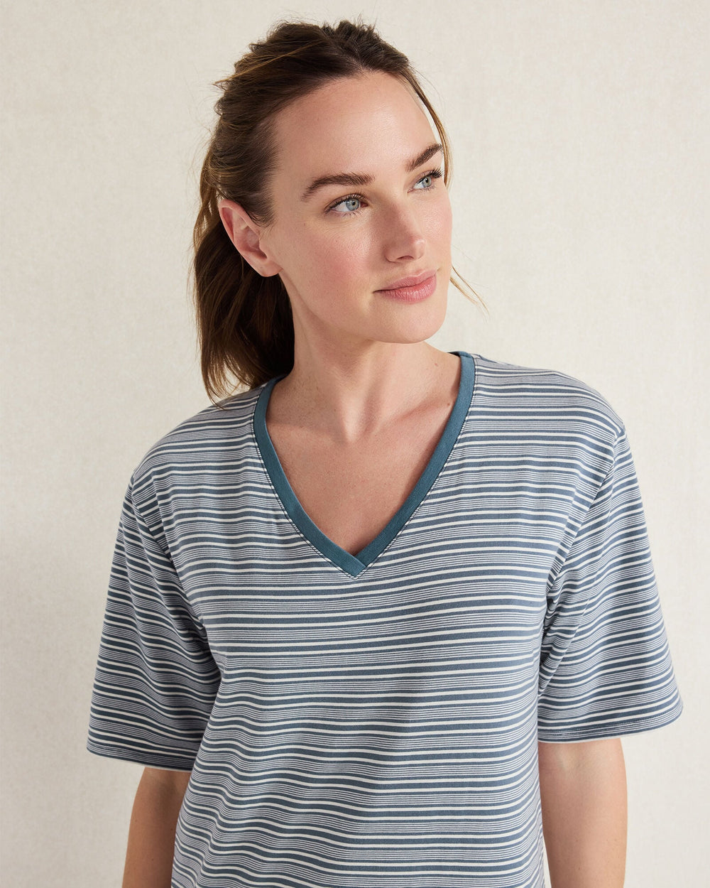 ORGANIC COTTON JERSEY TONAL STRIPE SLEEP DRESS | Talbots discount
