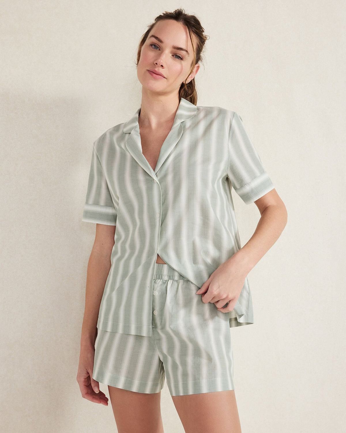 ORGANIC COTTON POPLIN STRIPE PAJAMA SET | Talbots discount