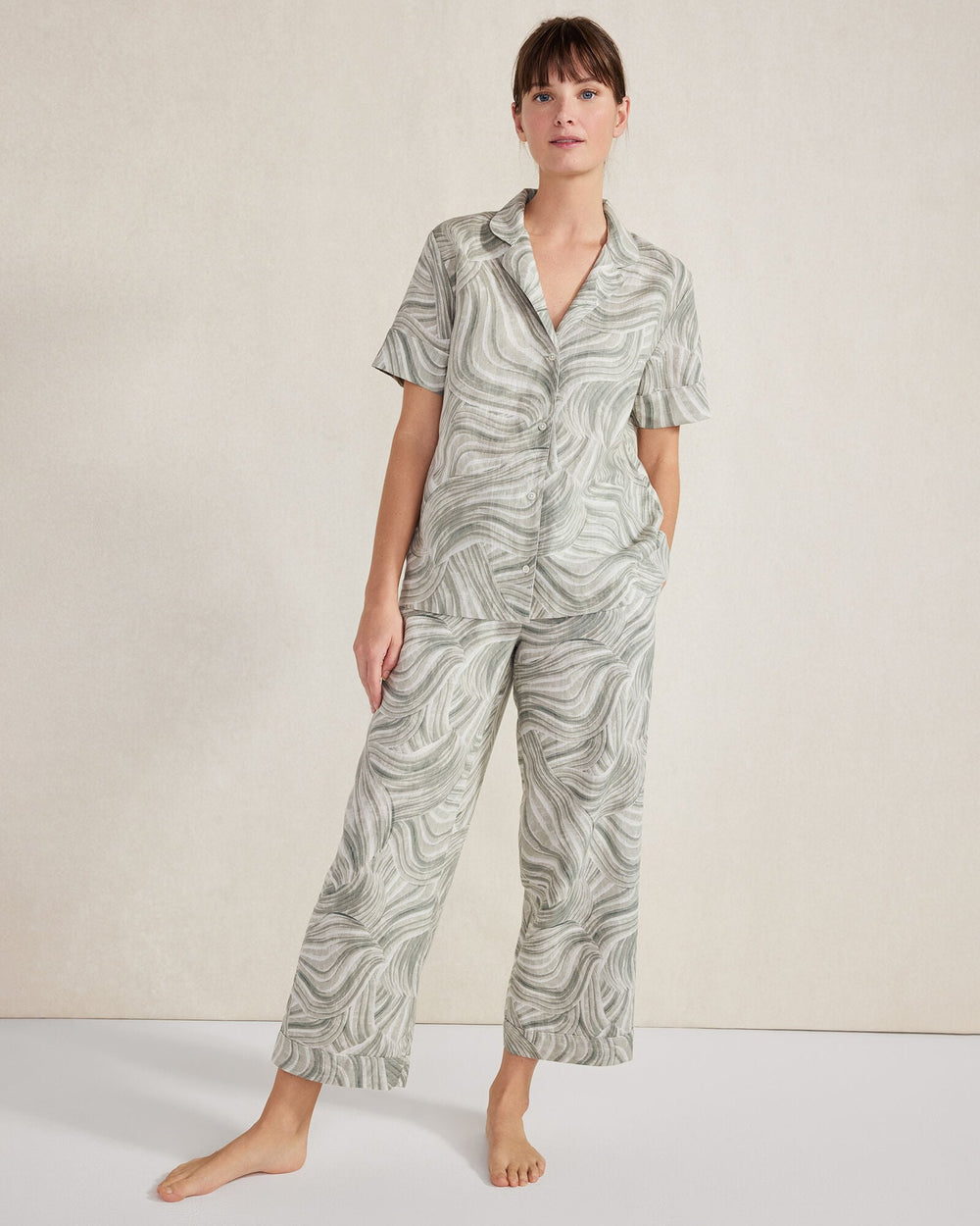 ORGANIC COTTON LINEN WATERCOLOR PAJAMA SHIRT | Talbots sale