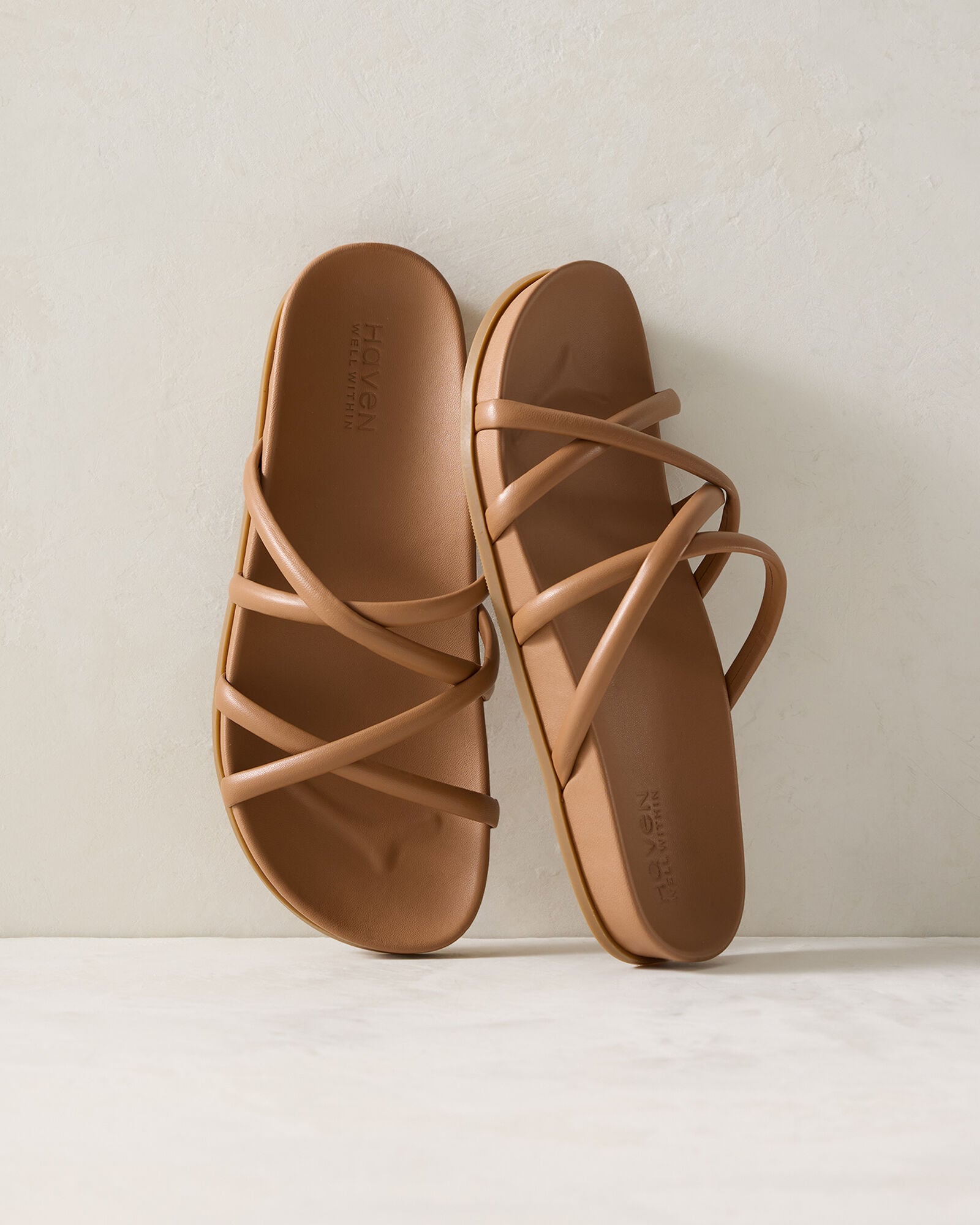 LEATHER STRAPPY SLIDES | Talbots on sale