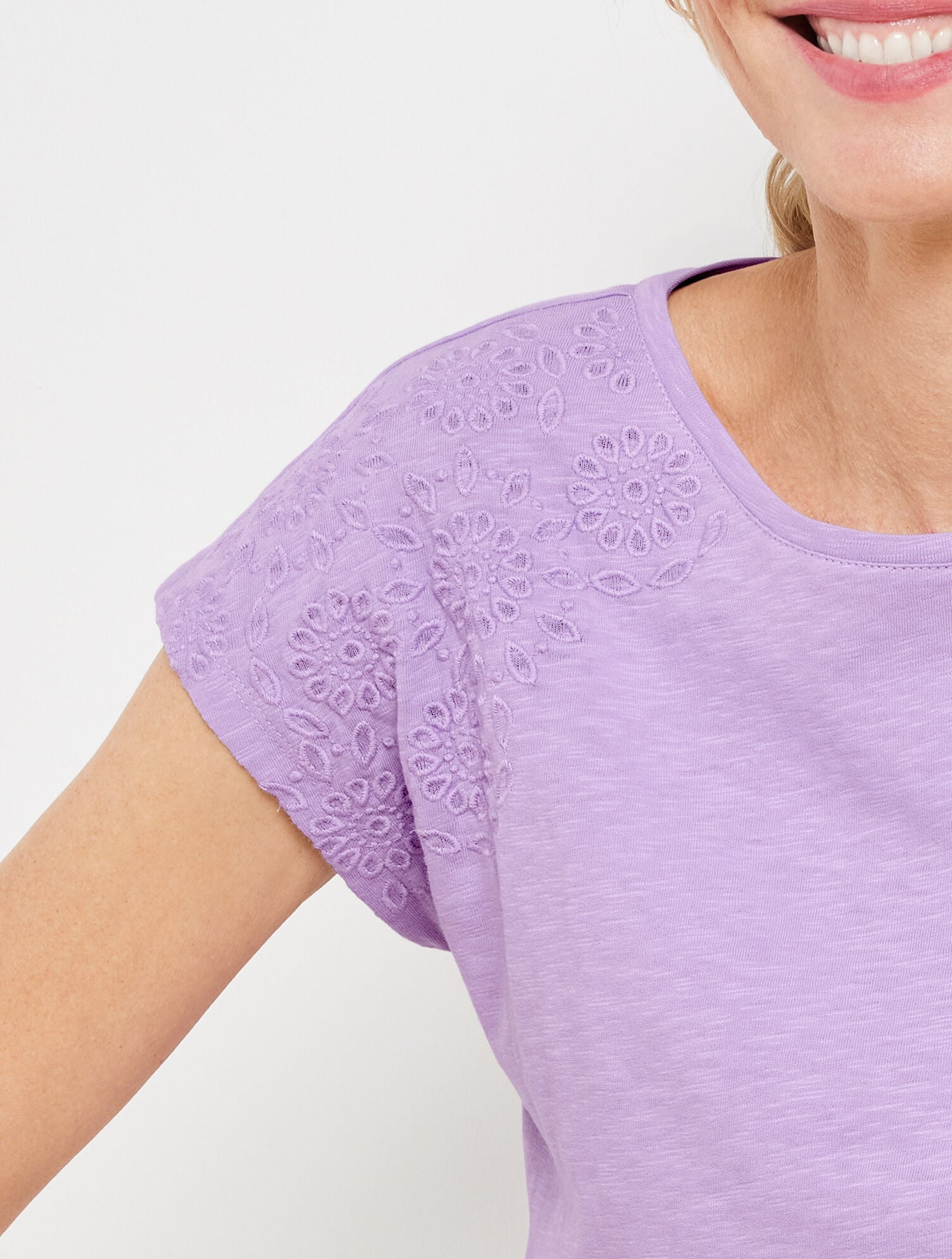 EMBROIDERED DROPPED SHOULDER TEE | Talbots for sale