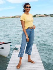 SMOCKED SHOULDER CREWNECK TEE | Talbots for sale