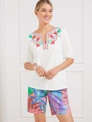 EMBROIDERED SPLIT NECK TOP | Talbots US