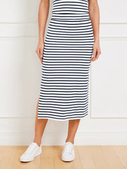 SEASIDE FRENCH TERRY STRIPE MIDI SKIRT | Talbots sale