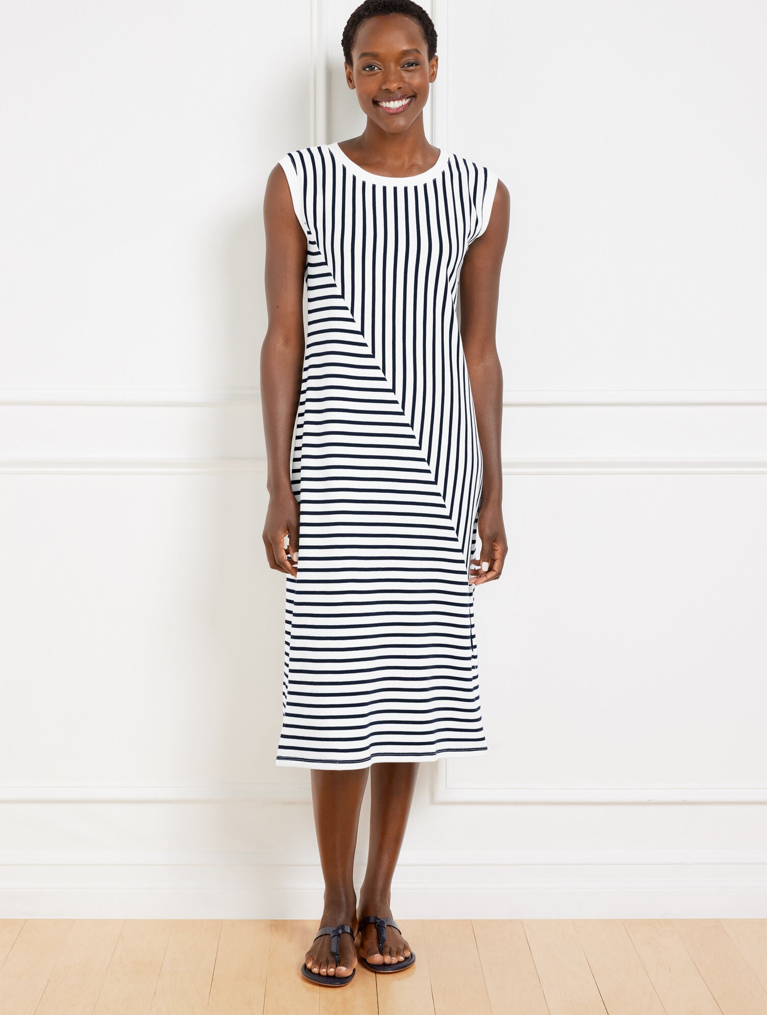 SEASIDE FRENCH TERRY STRIPE MIDI T-SHIRT DRESS | Talbots online
