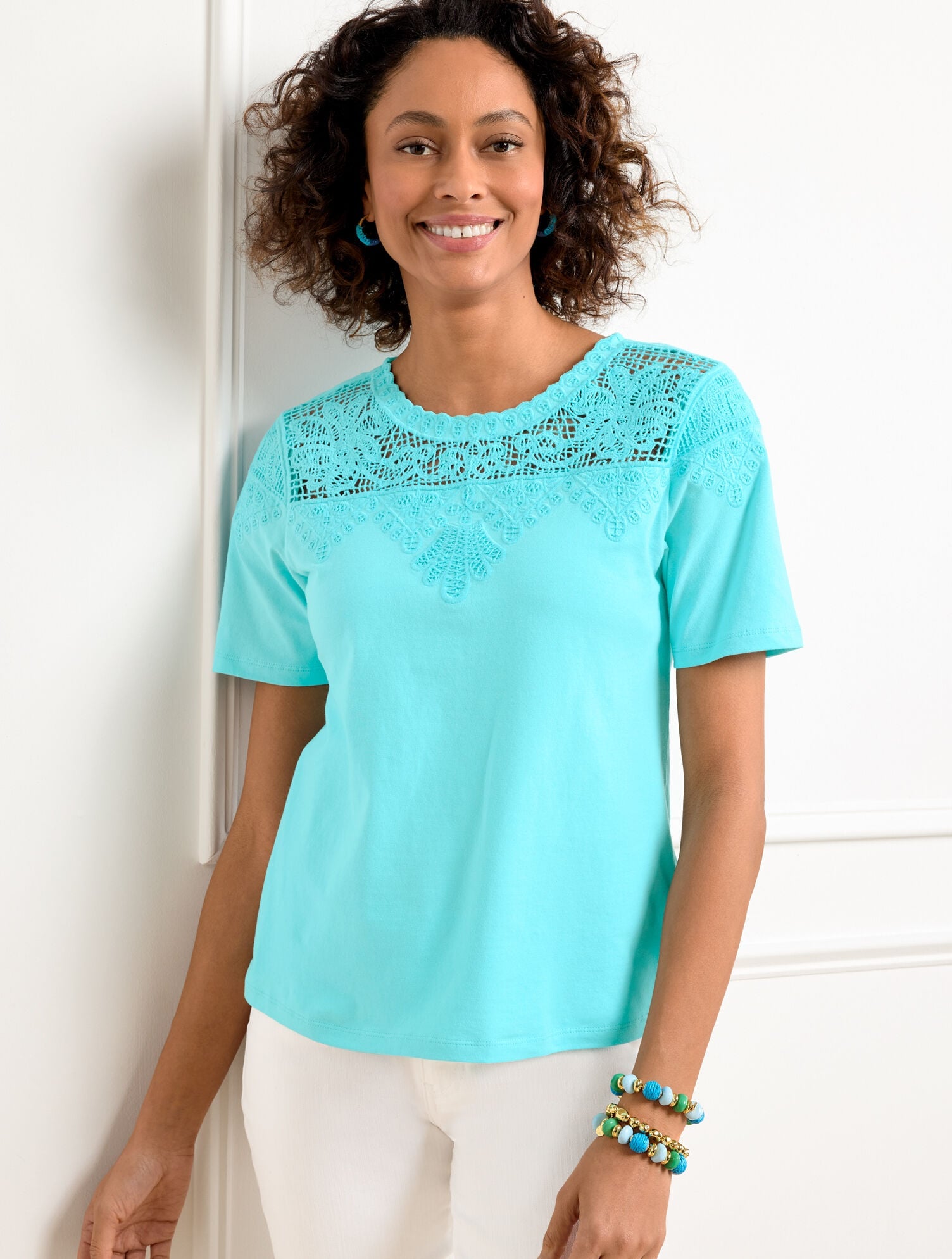 LACE TRIM CREWNECK TEE | Talbots outlet