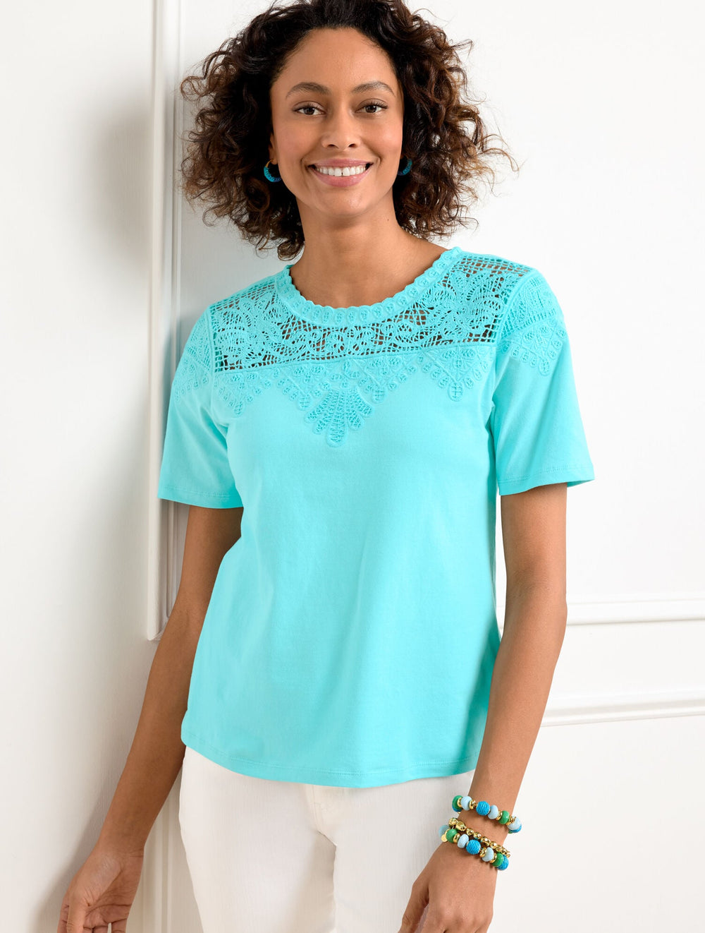 LACE TRIM CREWNECK TEE | Talbots outlet