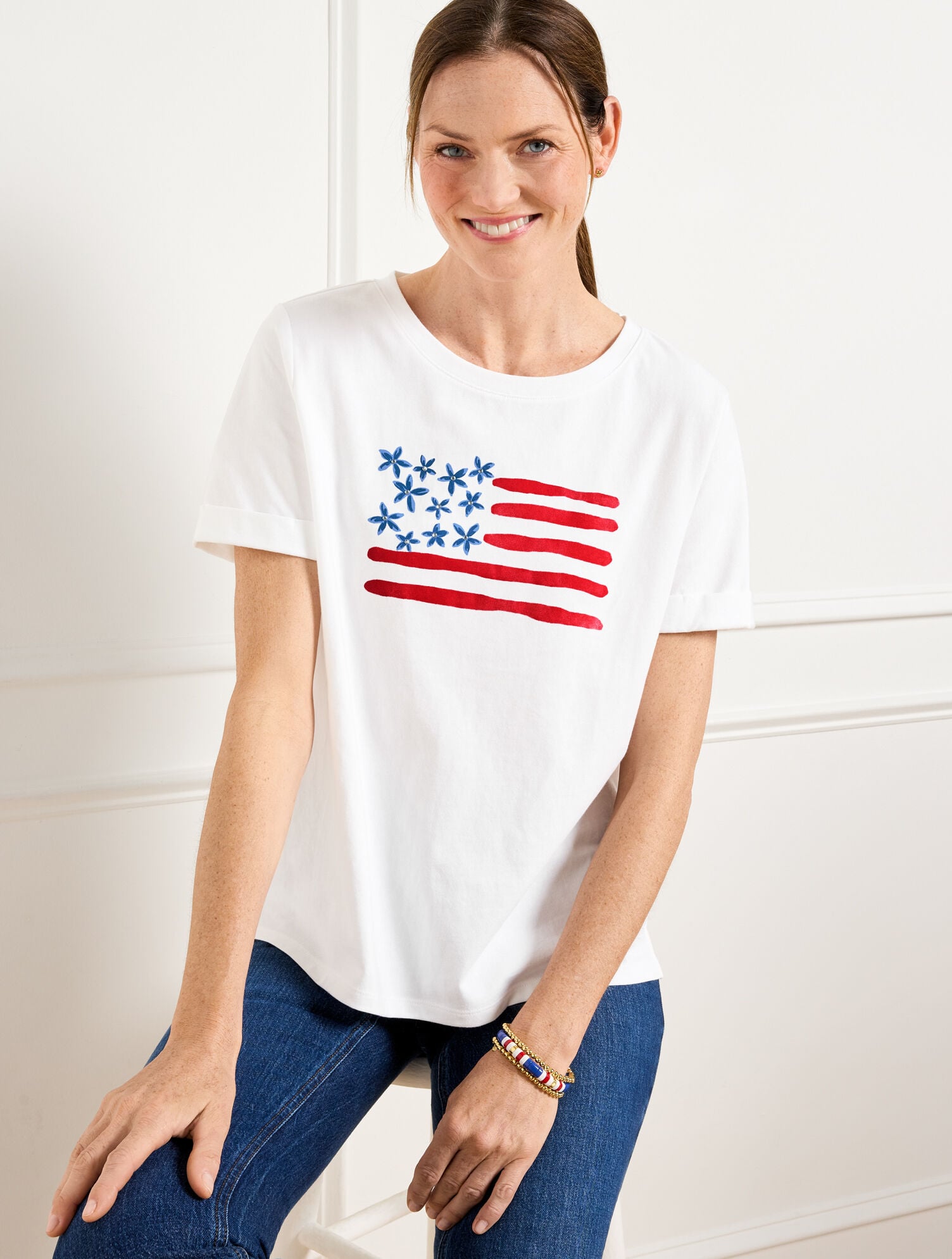 HIGH-LOW CREWNECK TEE - FLAG | Talbots sale